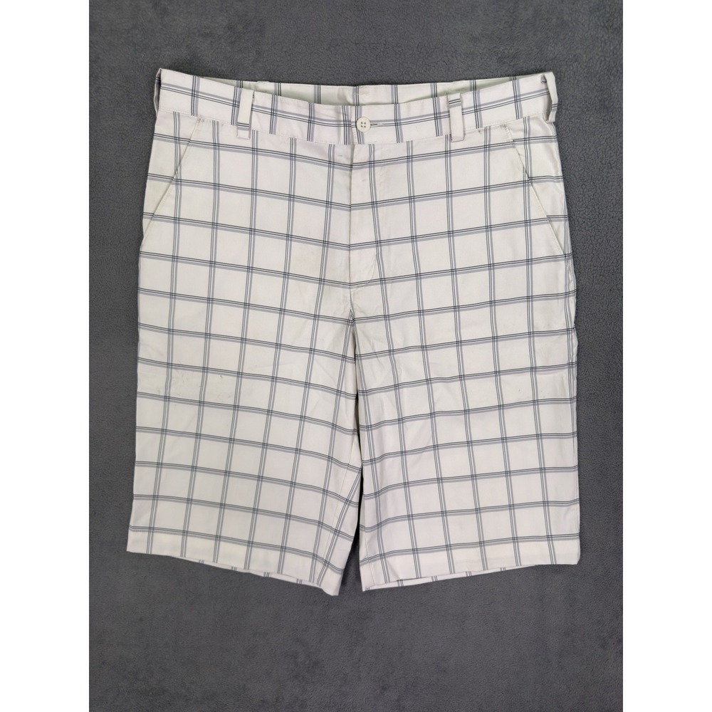 Nike Shorts Mens 32 Medium White Plaid Chino Flat Front Golf Performance Stretch